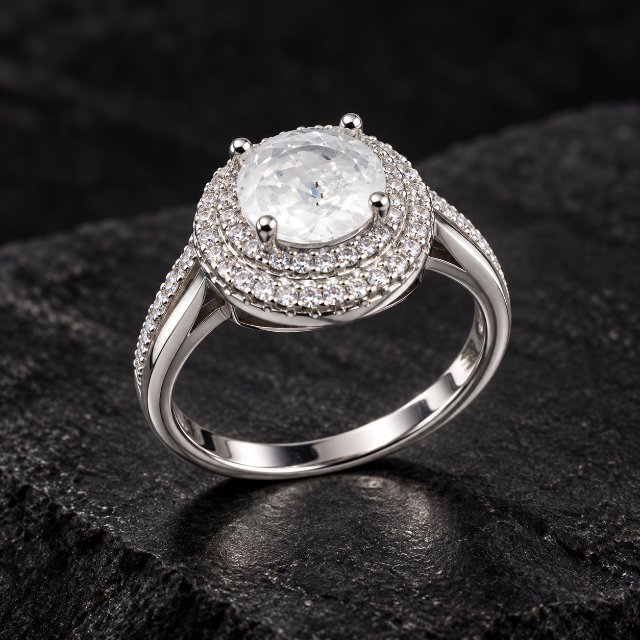SŌHM Oval Double-Halo Ring